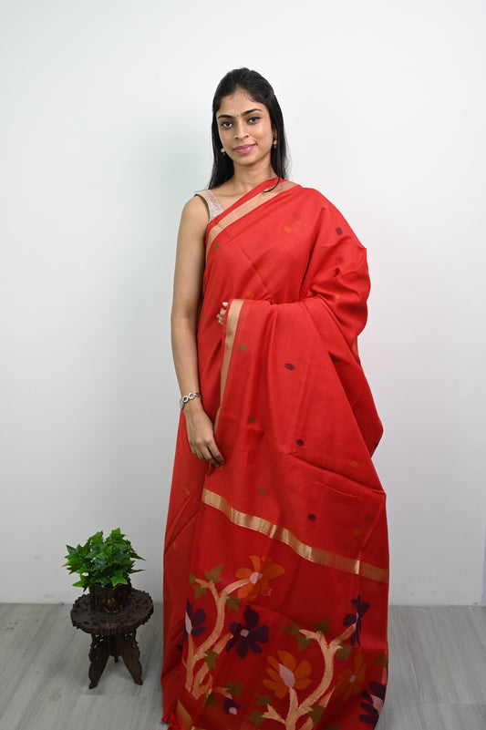 Floral weave Khadi Jamdani saree