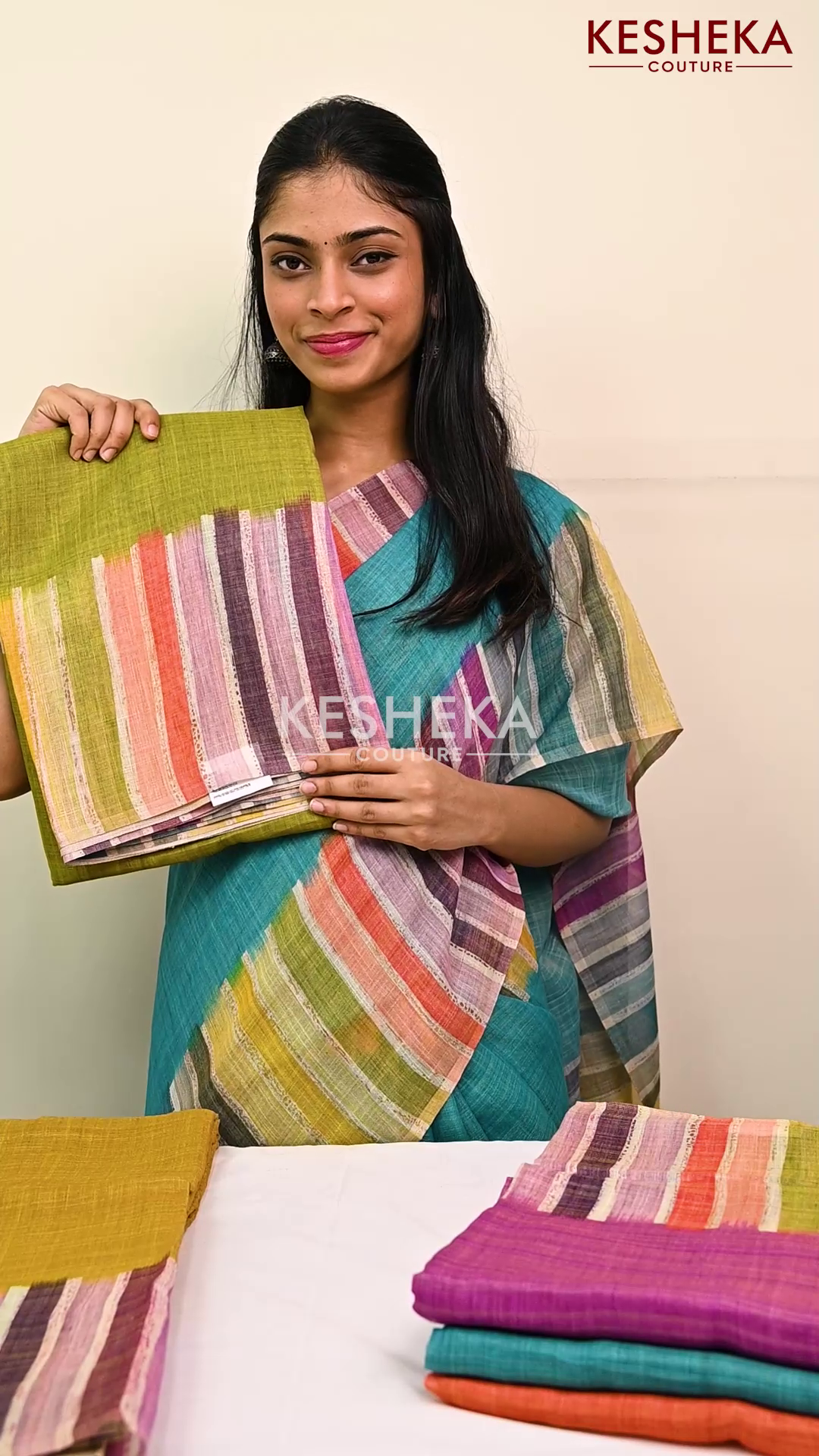 Linen Saree Blended With Tissue Olive Green