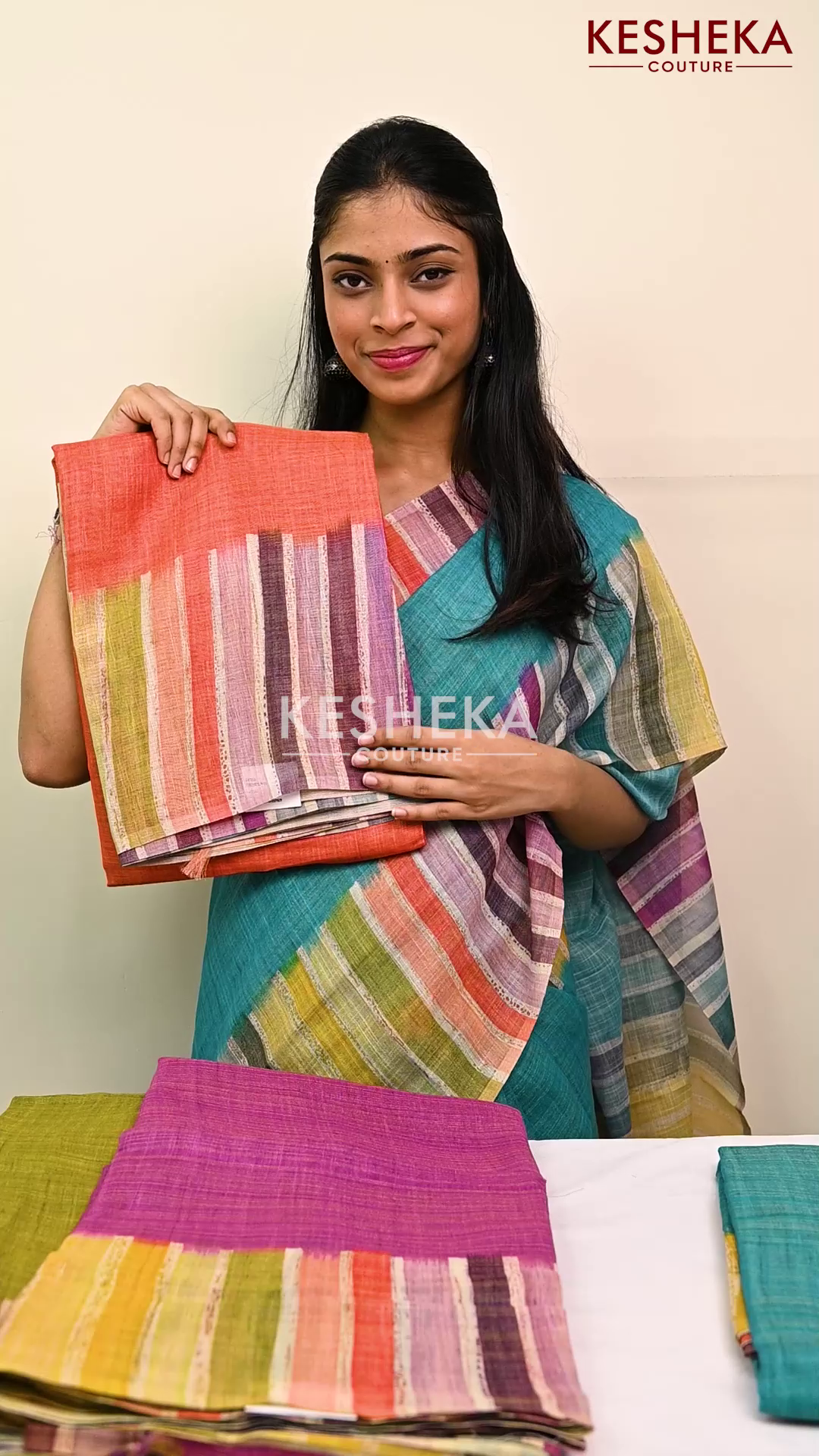 Linen Saree Blended With Tissue Orange