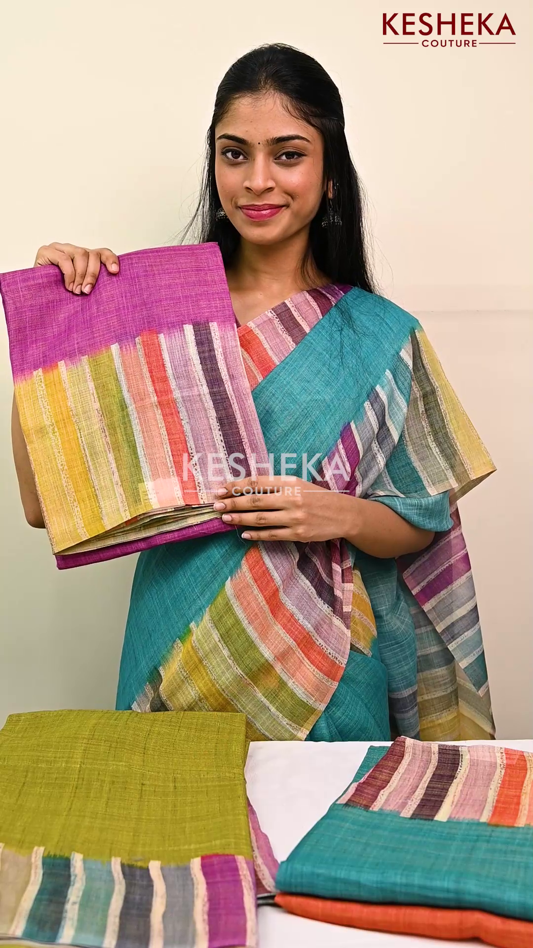 Linen Saree Blended With Tissue Pink