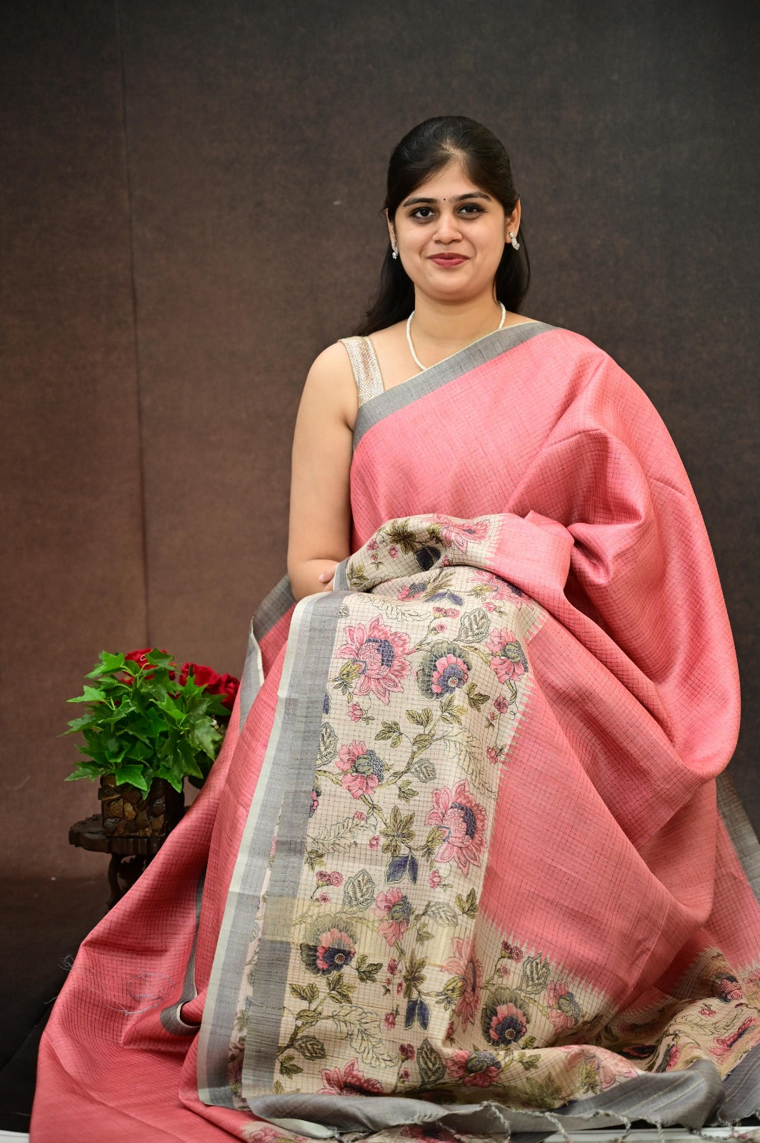 Semi Tussar checks saree