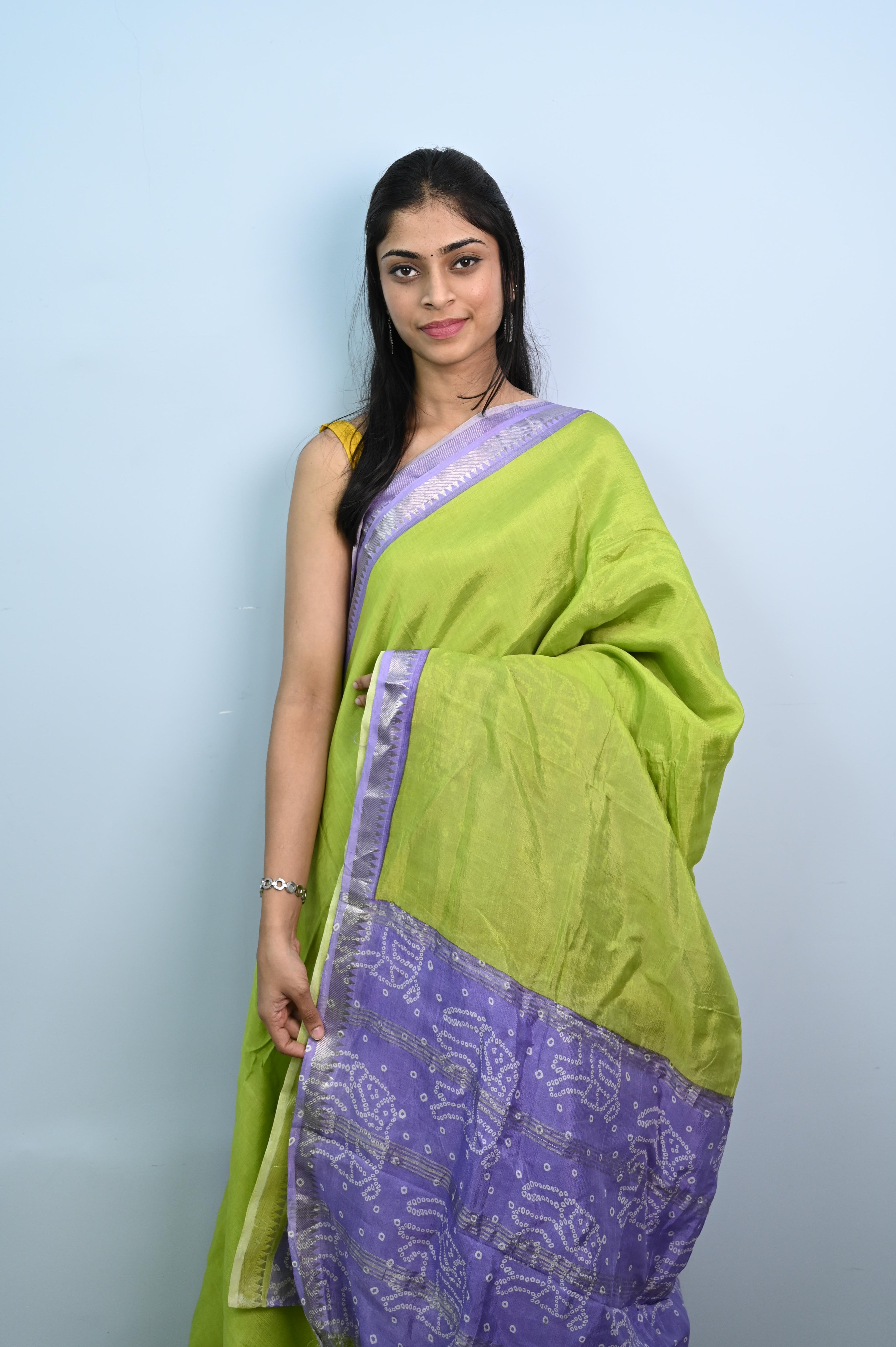Pure Mangalagiri silk with bandhini print