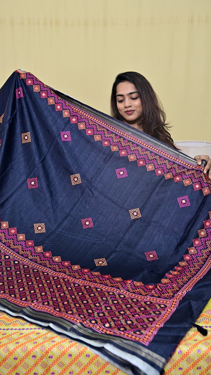 Tussar Embroidery Print Saree