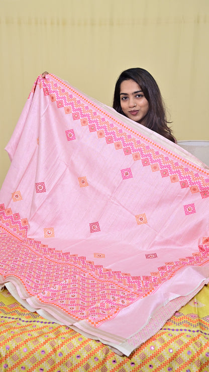 Tussar Embroidery Print Saree