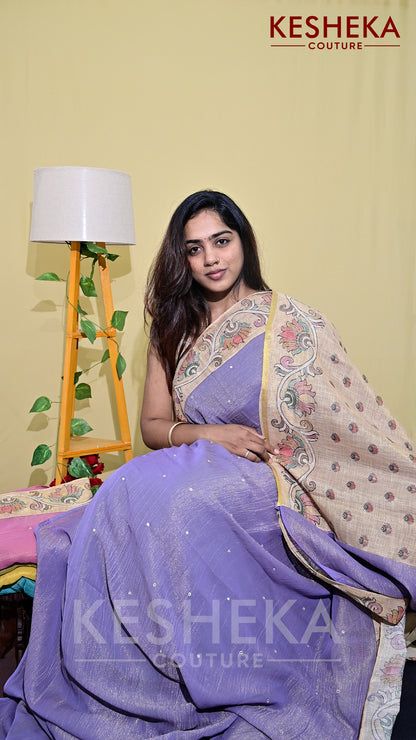 Linen Saree with Kalamkari Border