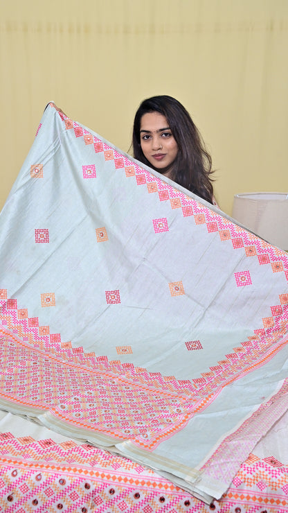 Tussar Embroidery Print Saree