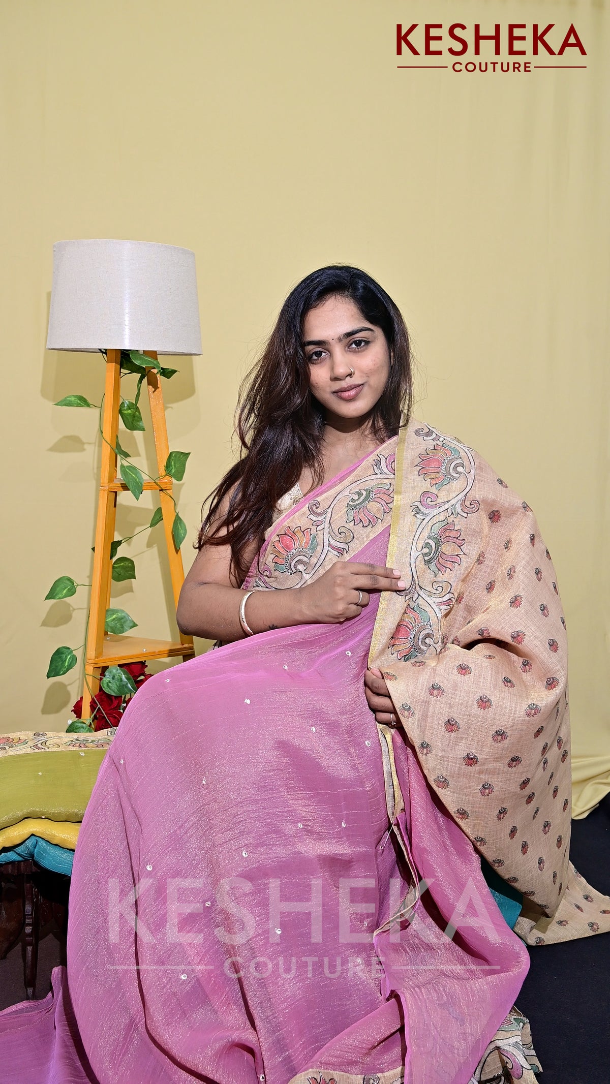 Linen Saree with Kalamkari Border