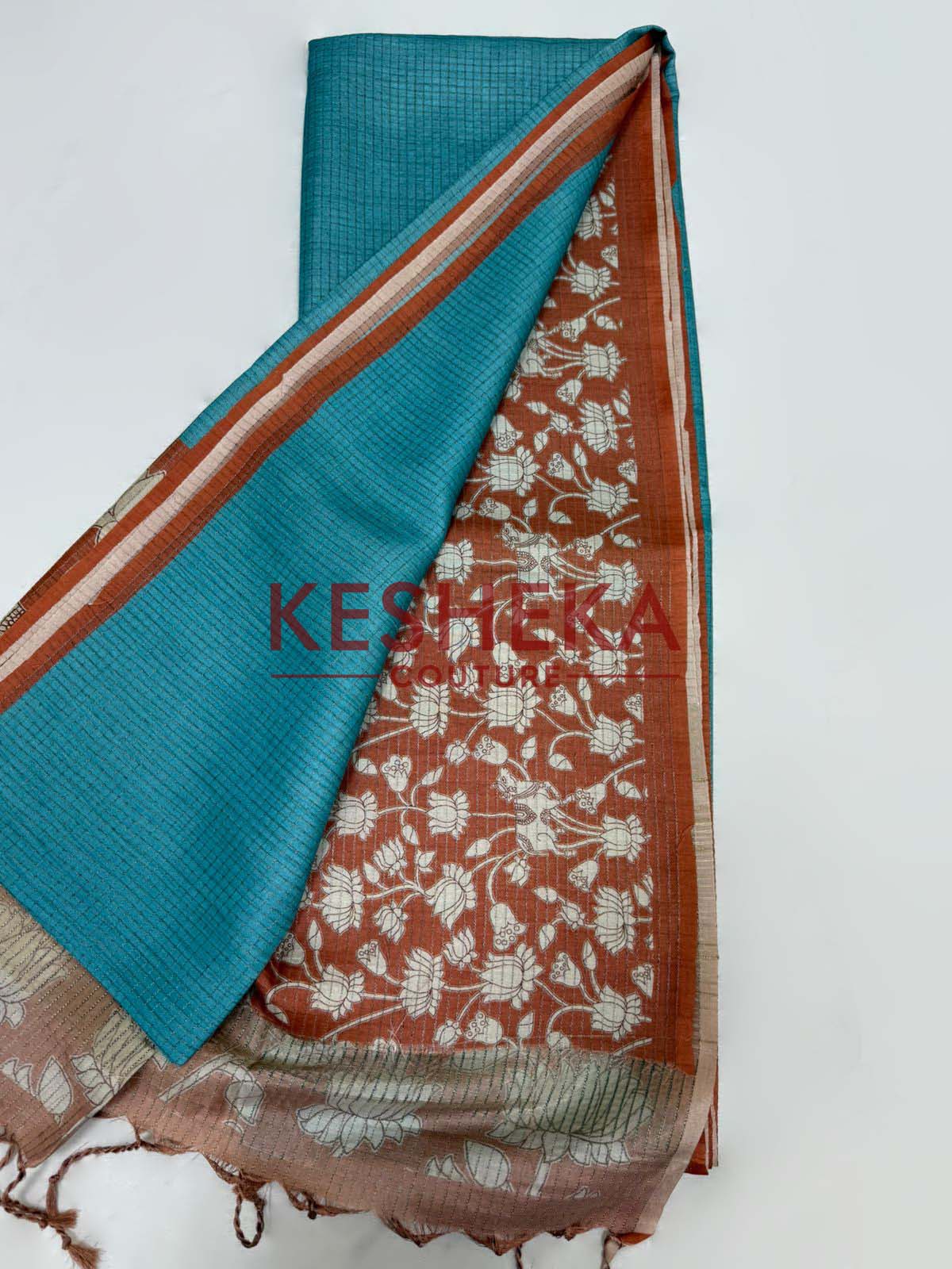 Tussar checks saree with Pichwai print