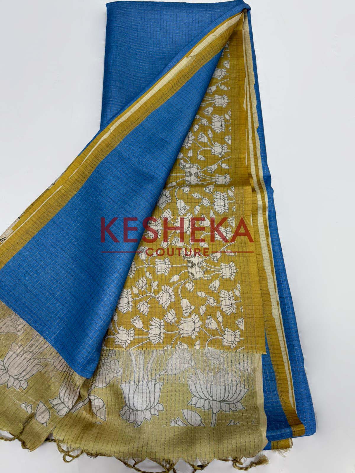 Tussar checks saree with Pichwai print