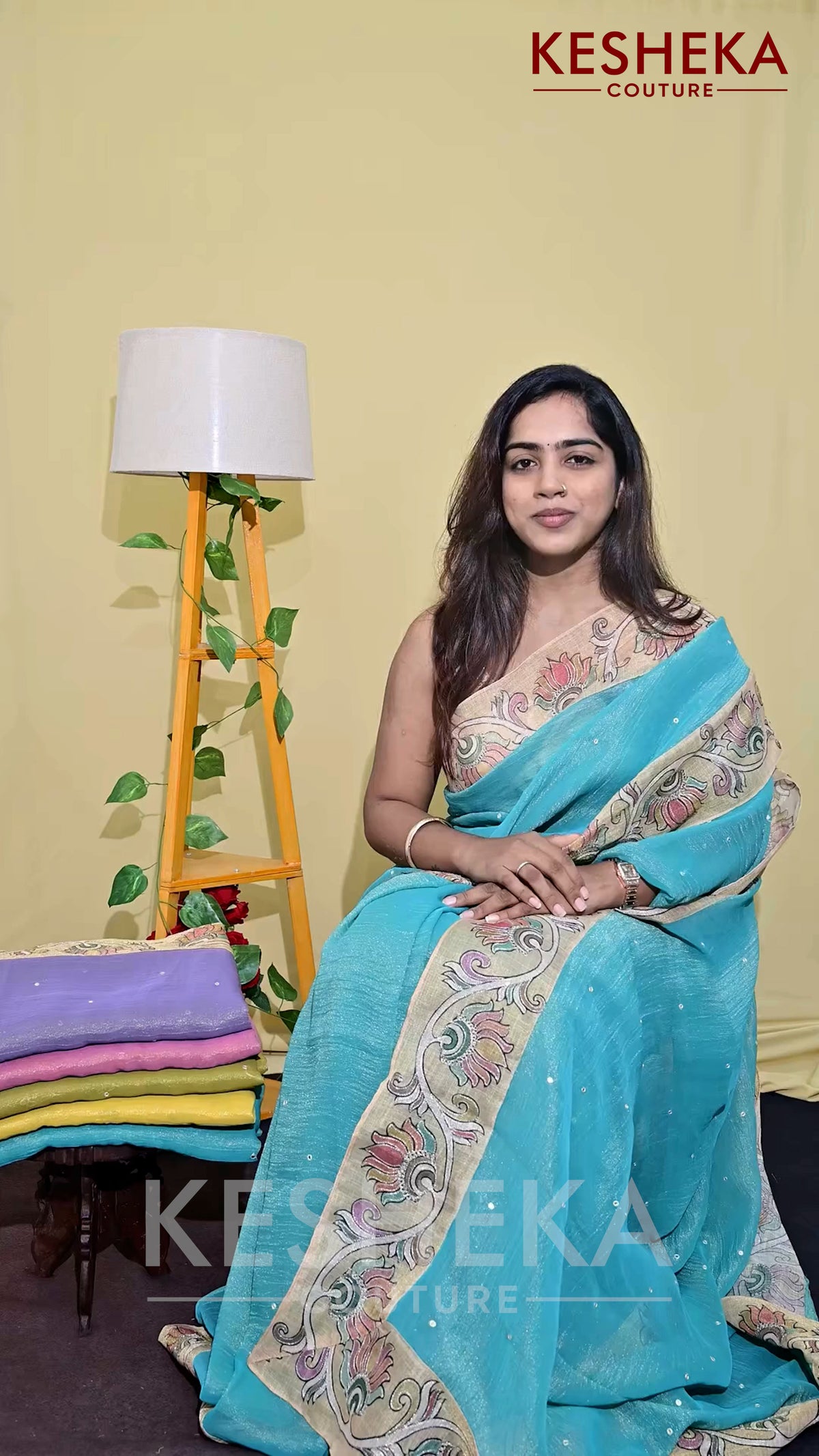 Linen Saree with Kalamkari Border