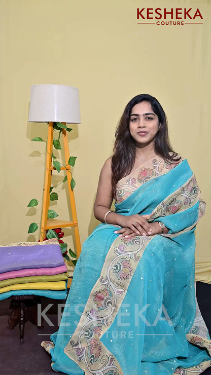 Linen Saree with Kalamkari Border