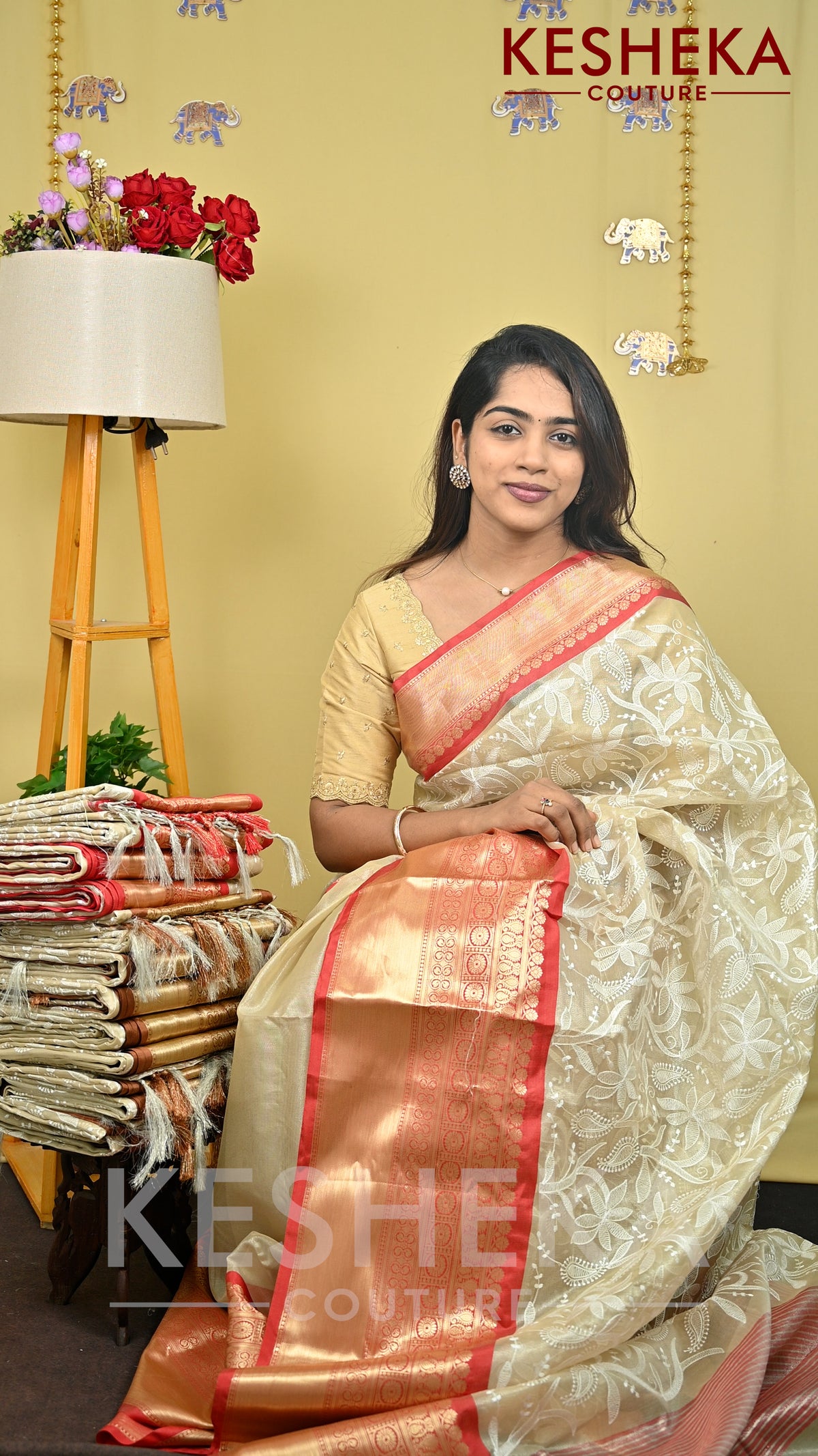 Organza Saree with Kanjivaram saree