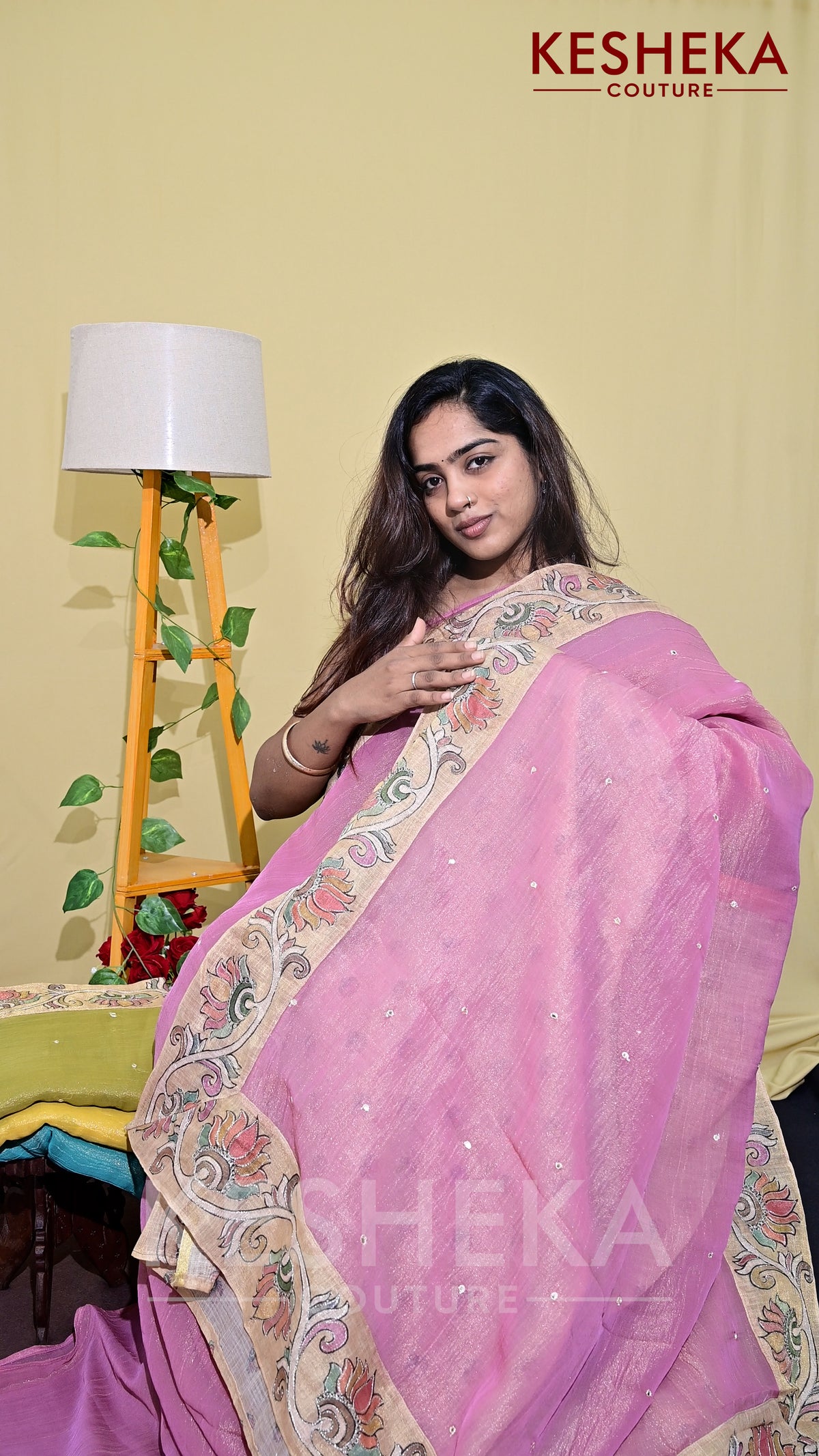 Linen Saree with Kalamkari Border
