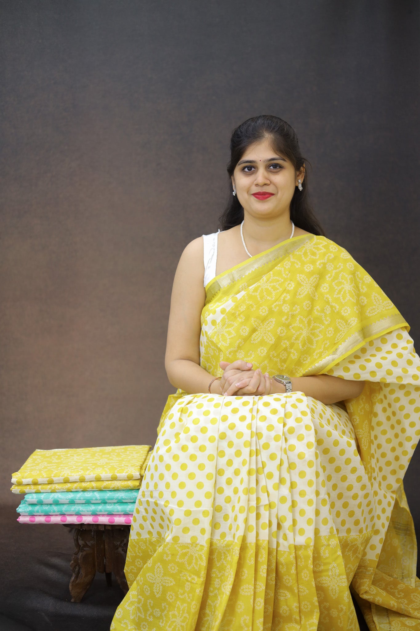 Pure Mangalagiri silk with polka dots