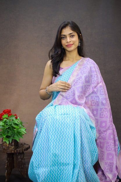 Mangalagiri silk with zig zag print