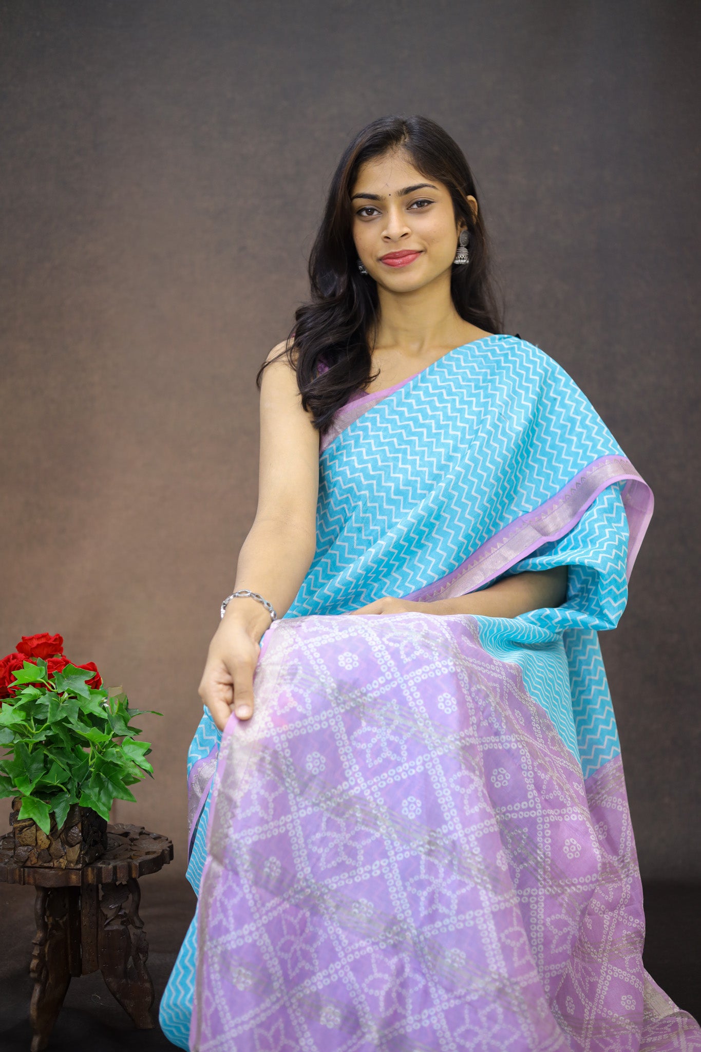 Mangalagiri silk with zig zag print