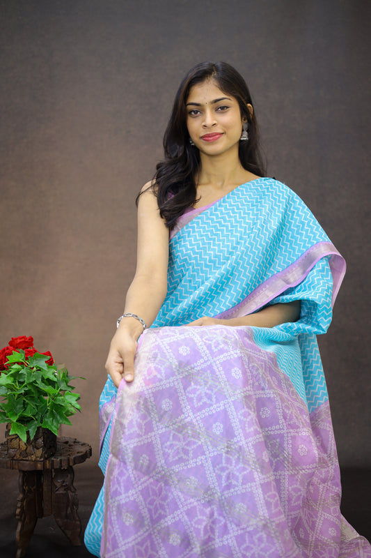 Mangalagiri silk with zig zag print