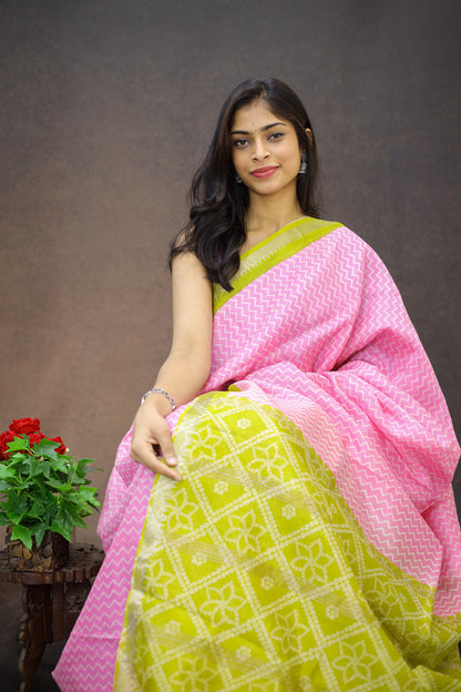 Mangalagiri silk with zig zag print