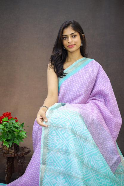 Mangalagiri silk with zig zag print