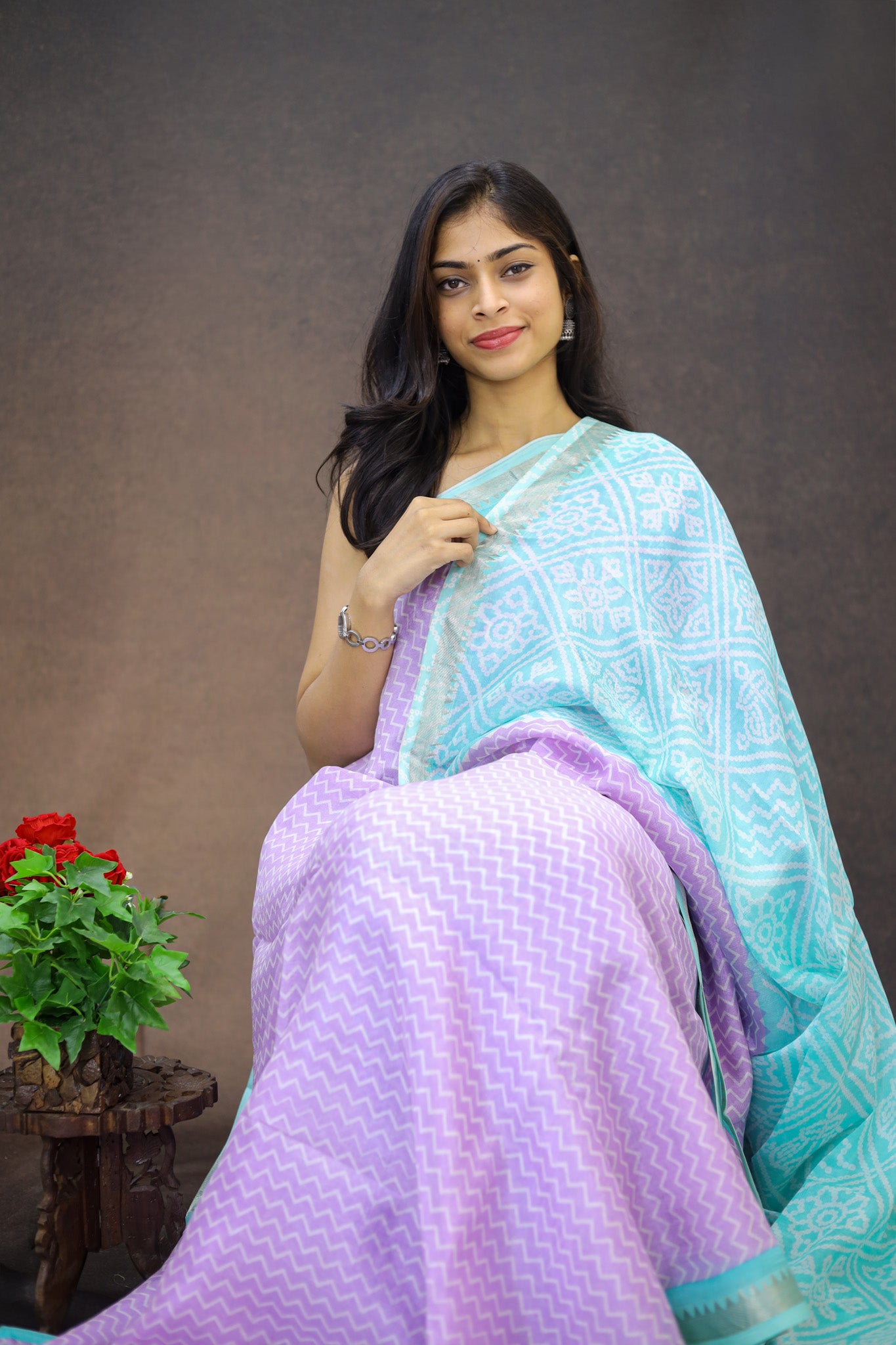 Mangalagiri silk with zig zag print