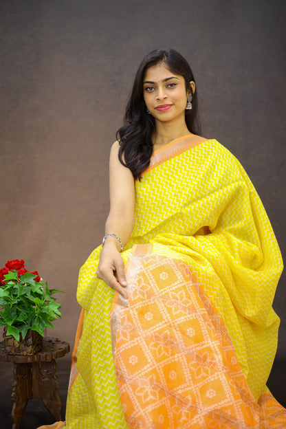 Mangalagiri silk with zig zag print