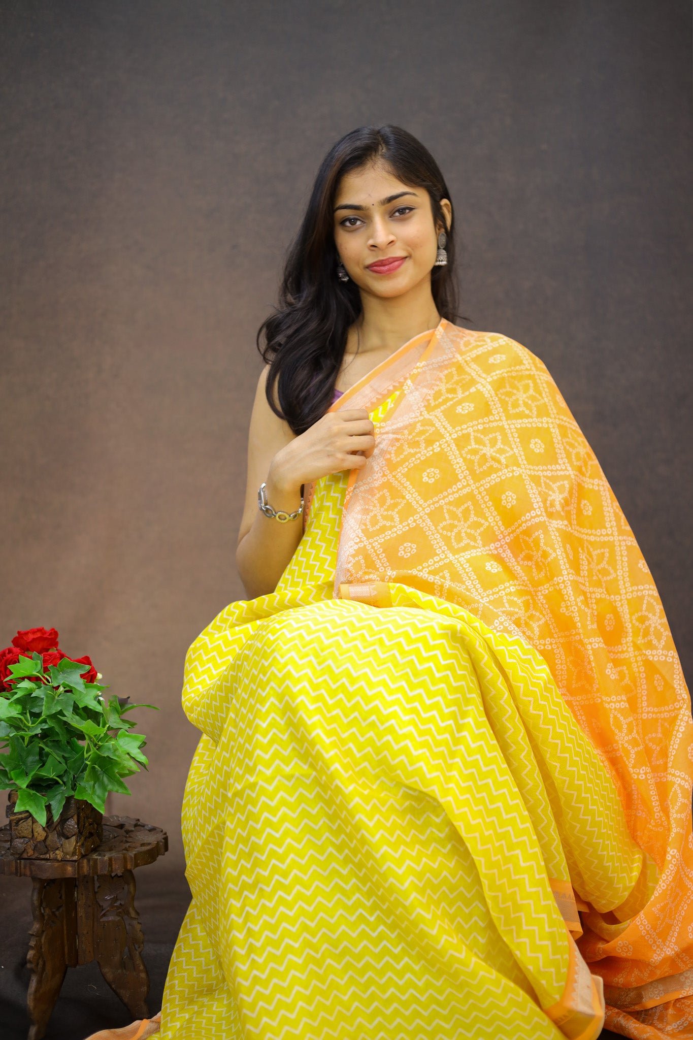 Mangalagiri silk with zig zag print