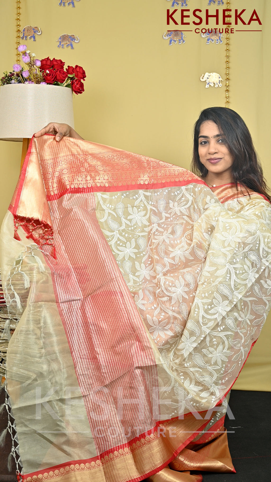 Organza Saree with Kanjivaram saree