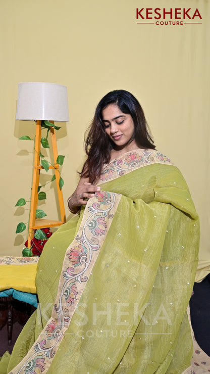 Linen Saree with Kalamkari Border