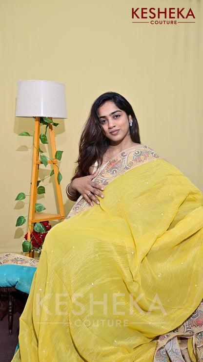 Linen Saree with Kalamkari Border