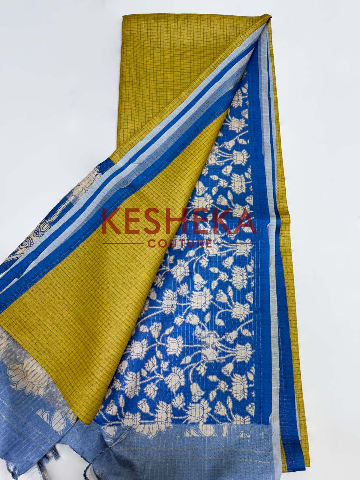 Tussar checks saree with Pichwai print