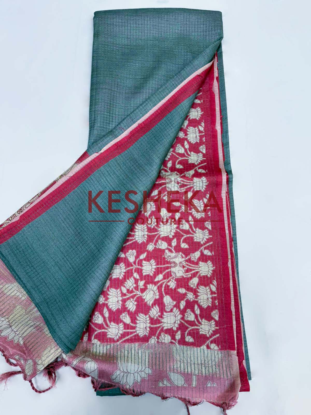 Tussar checks saree with Pichwai print