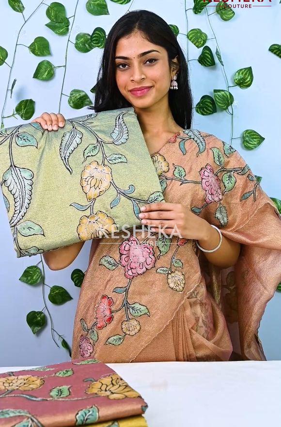 Tissue Silk Saree with Kalamkari Applique
