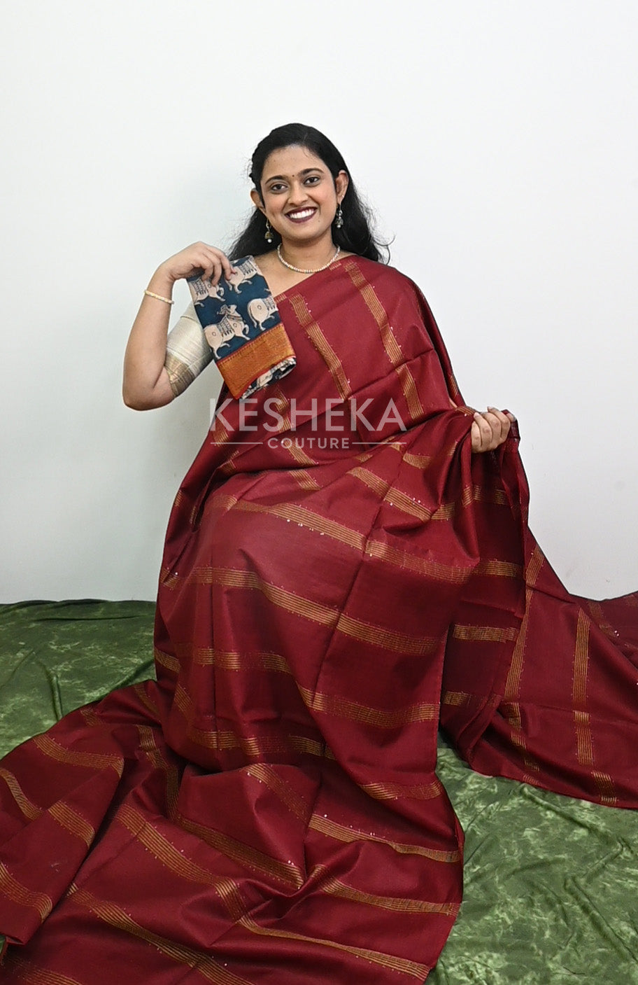 Bhagalpur tussar silk saree maroon