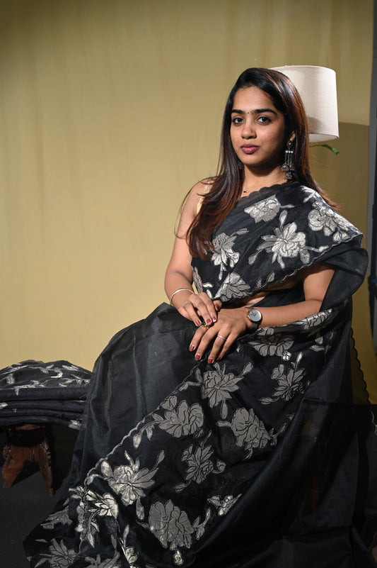Silk Kota Saree With Applique Work