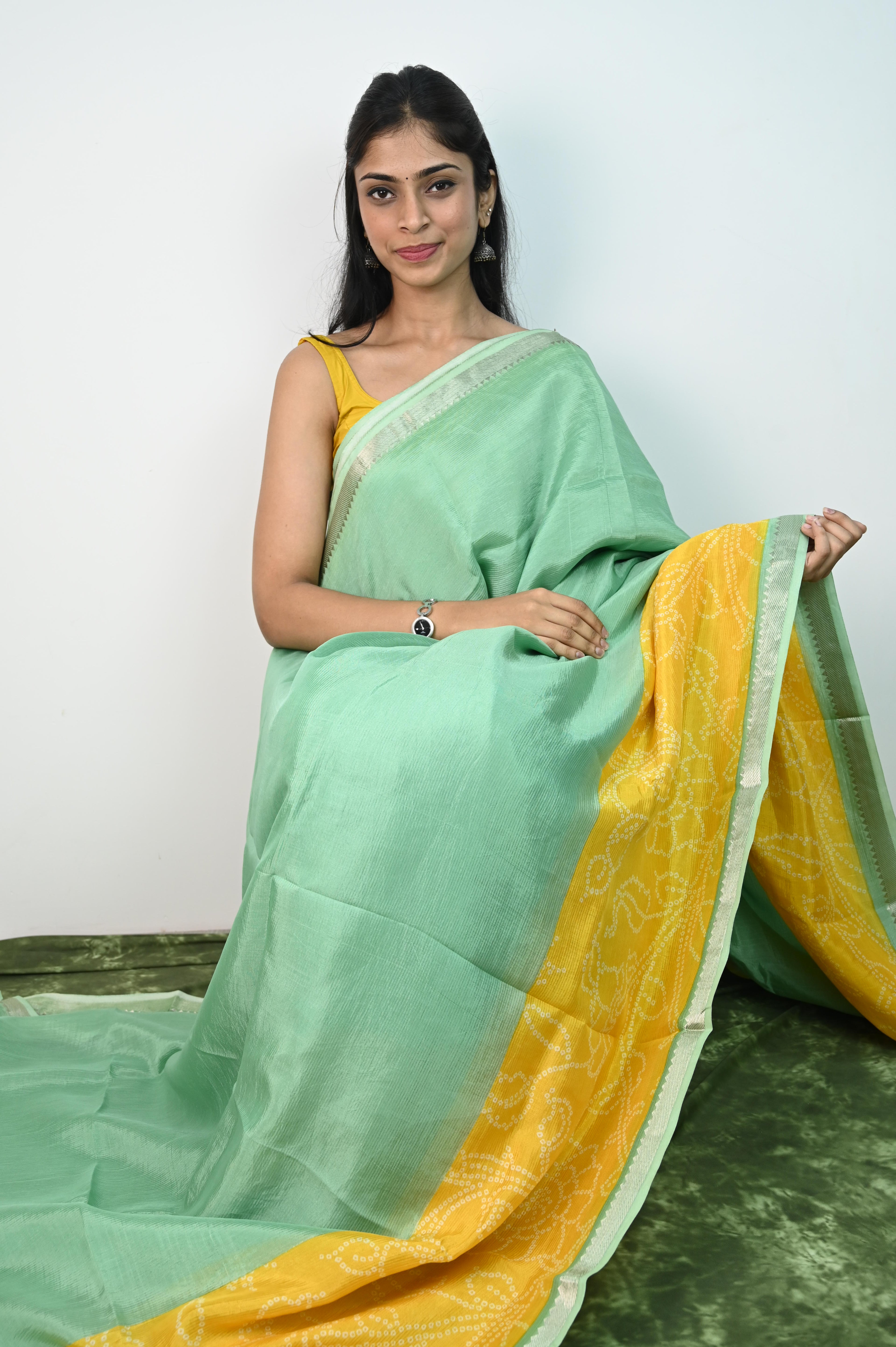 Pure Mangalagiri silk in yellow shades
