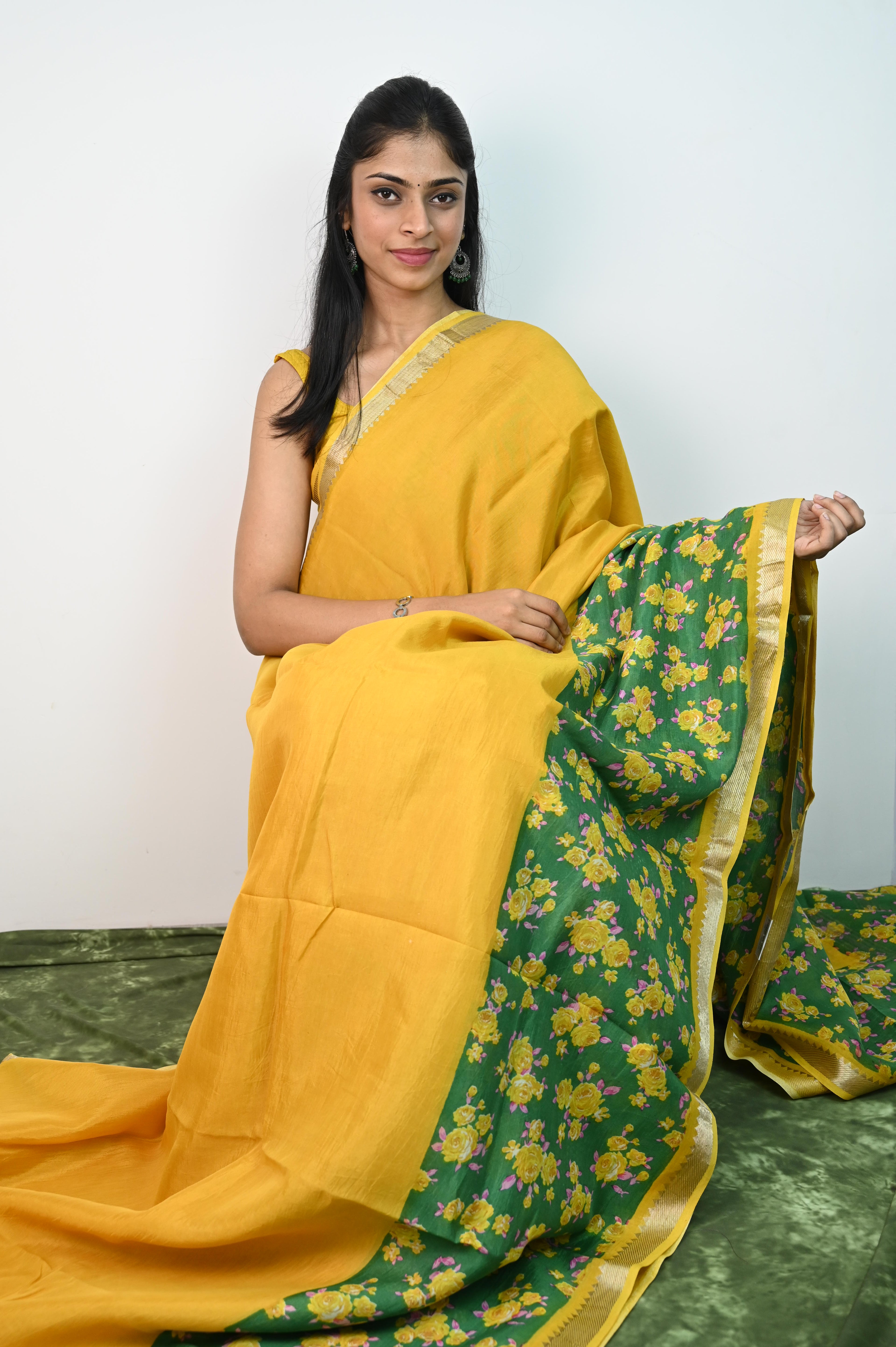 Pure Mangalagiri silk in yellow shades
