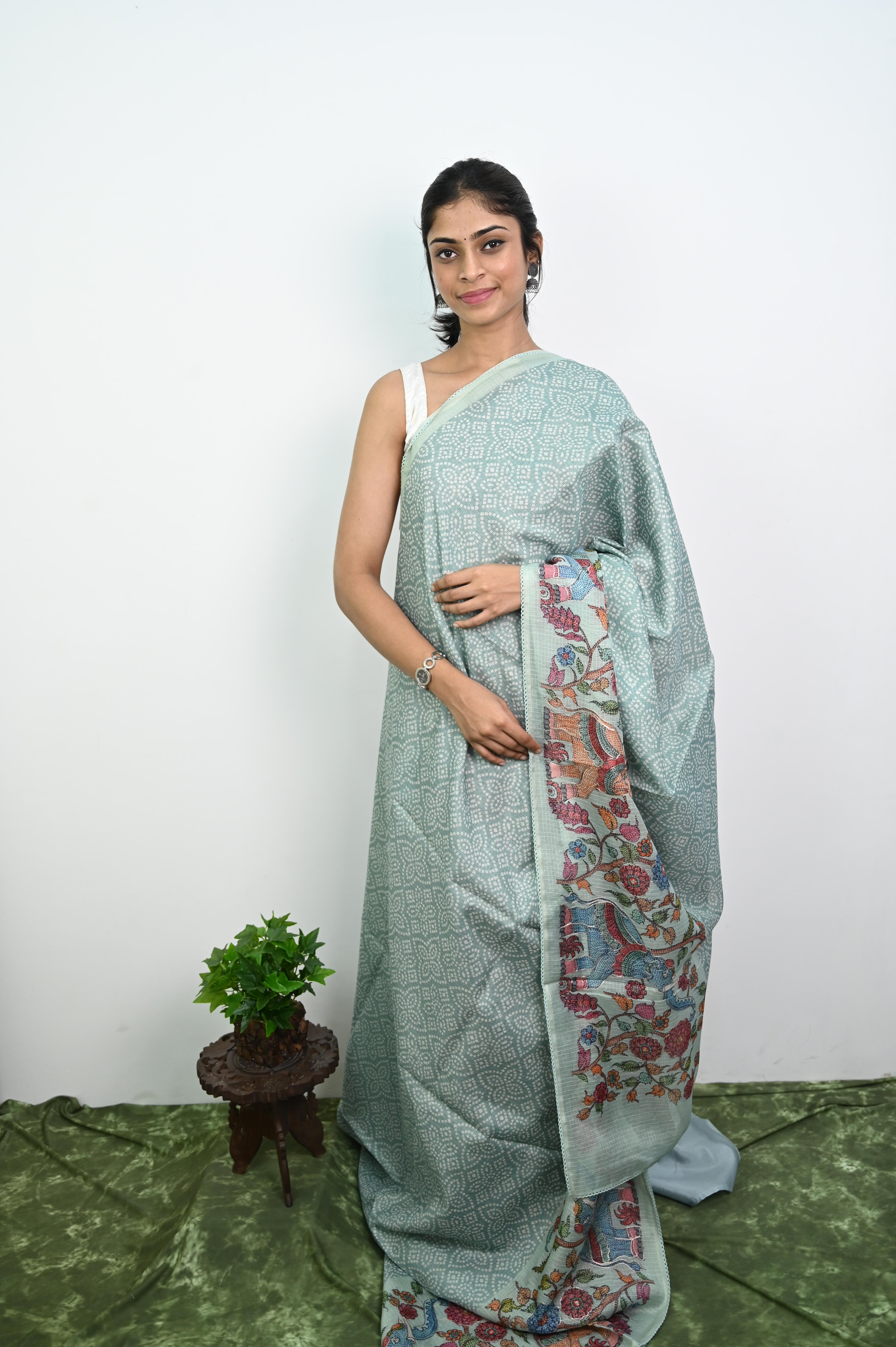 Semi Kota Embroidery Silk Saree