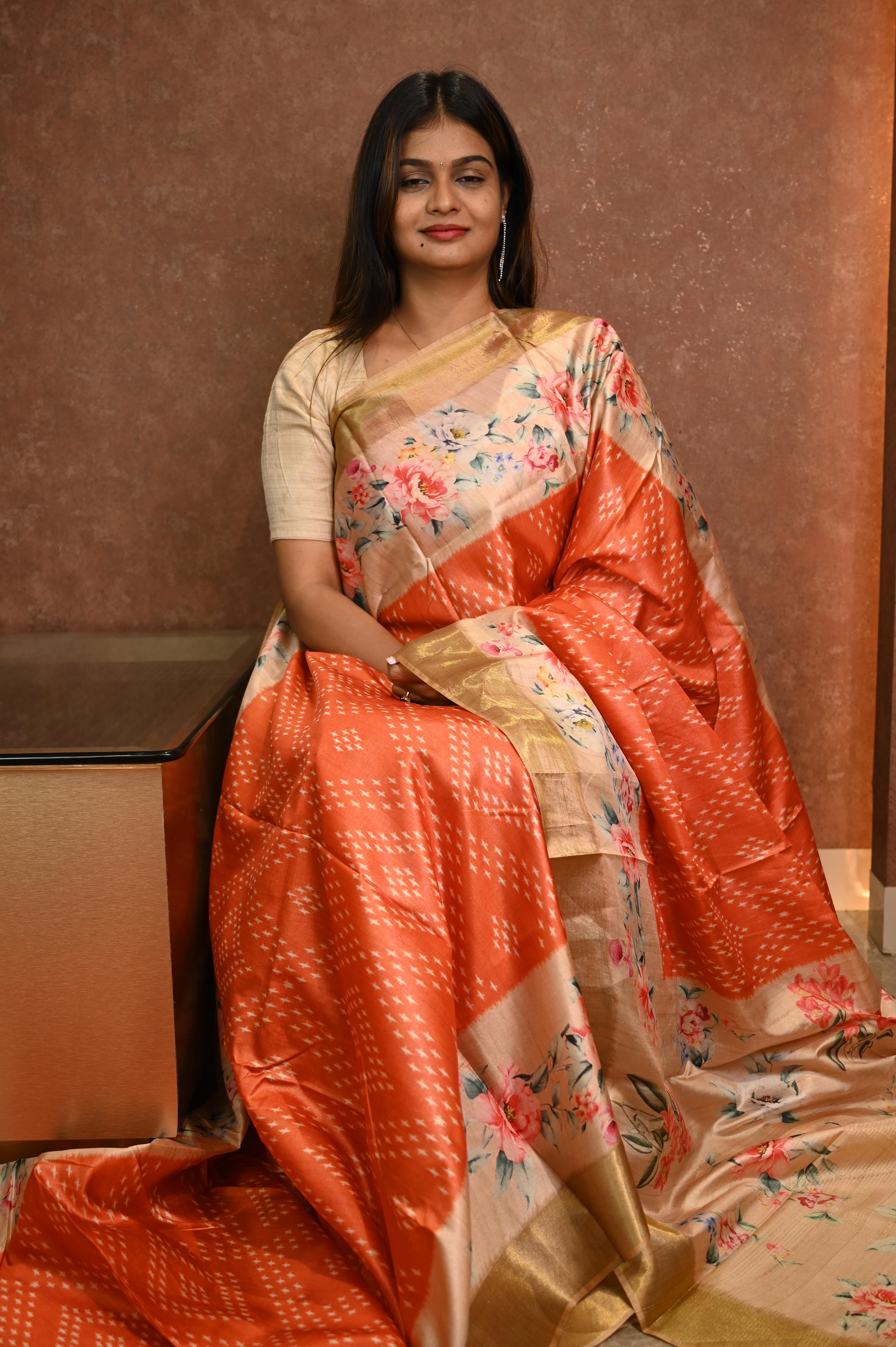 Korea Silk Saree Orange