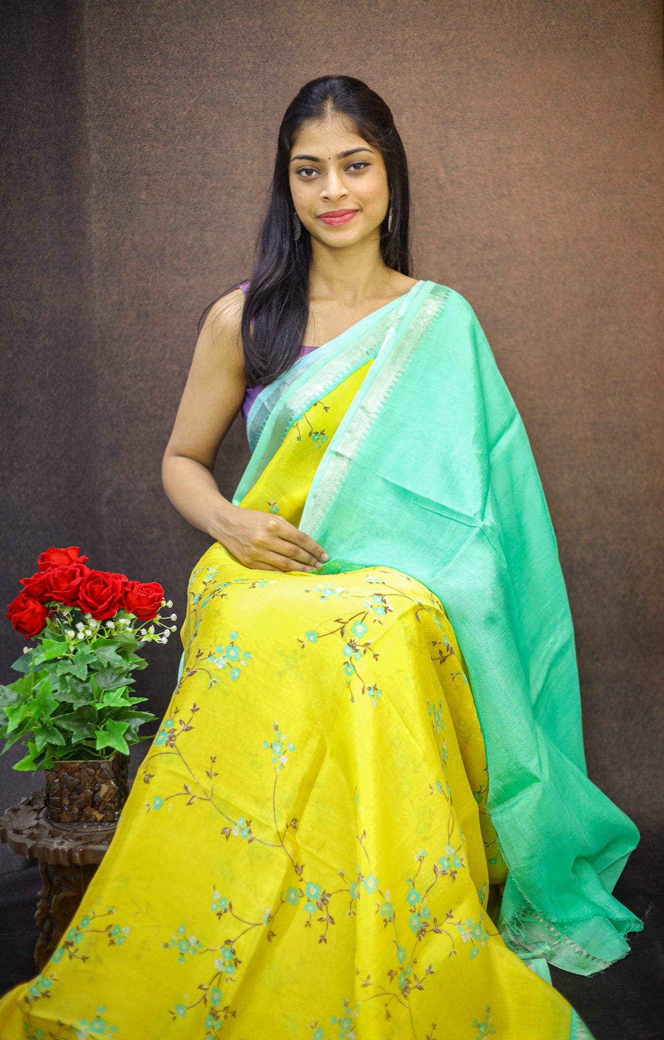 Mangalagiri silk with floral print