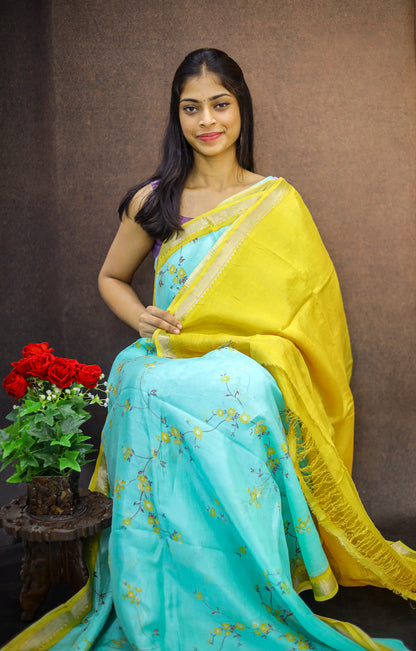Mangalagiri silk with floral print