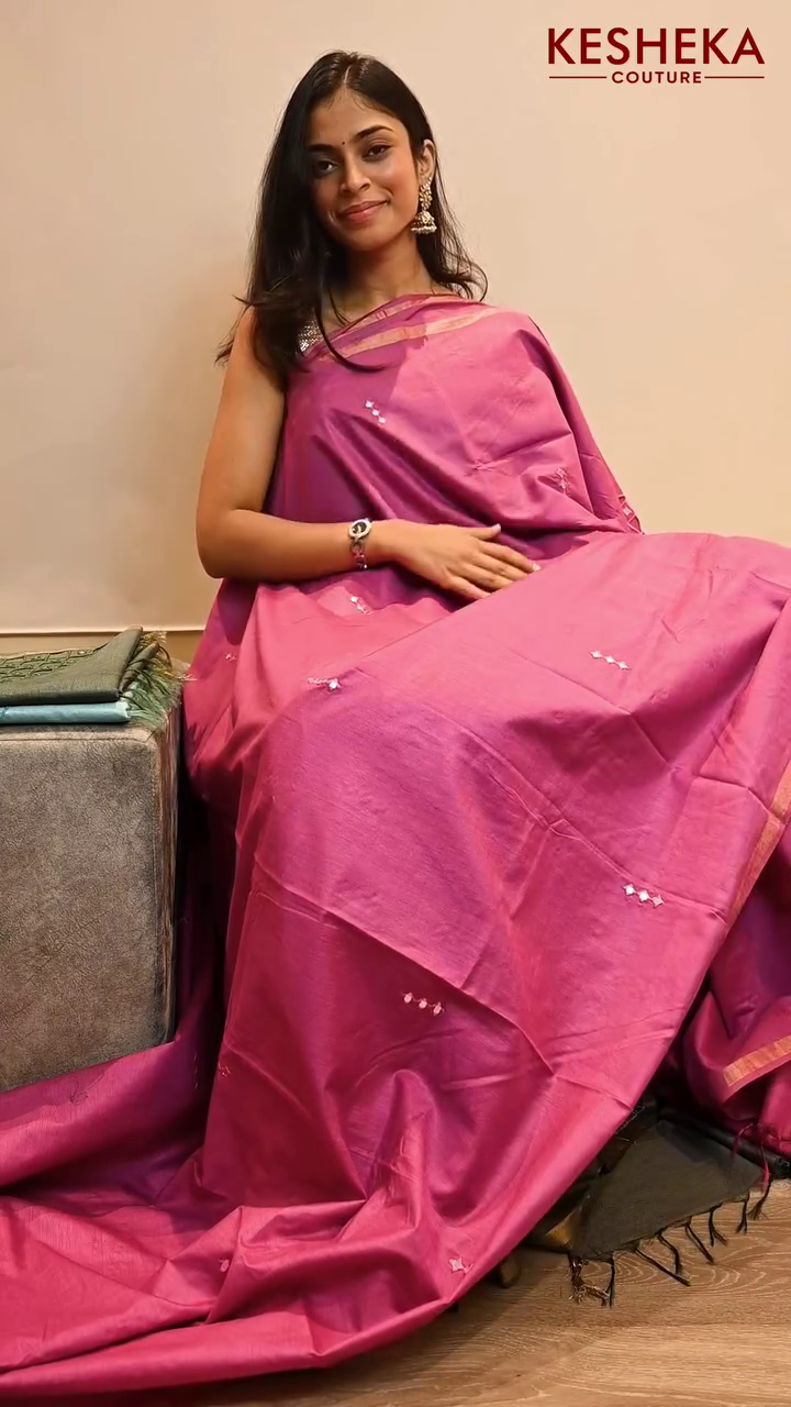 Munga Tussar Sarees with Cutwork and Mirror Embroidery