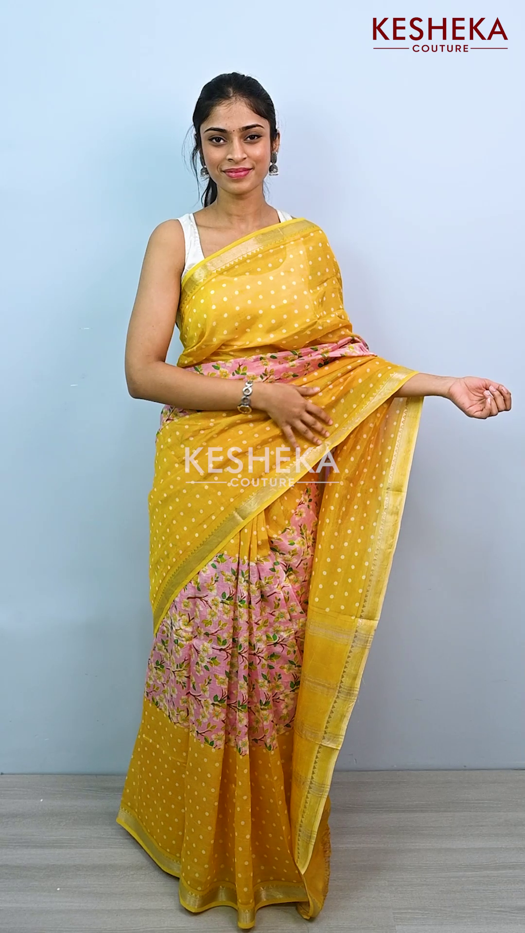 Pure Handloom Mangalagiri Silk Floral Yellow