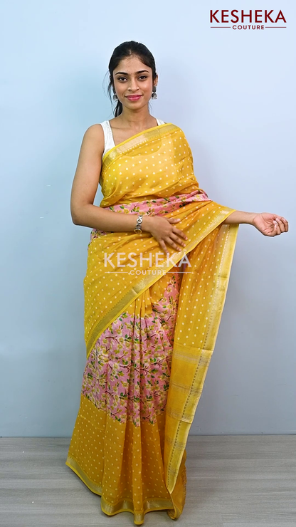 Pure Handloom Mangalagiri Silk Floral Yellow