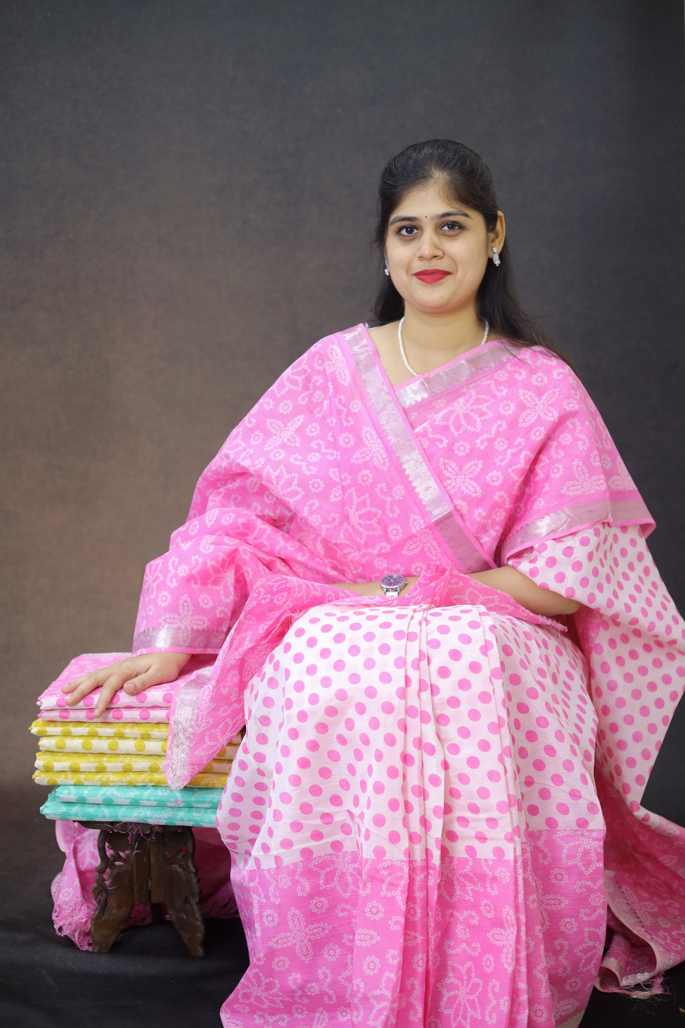 Pure Mangalagiri silk with polka dots