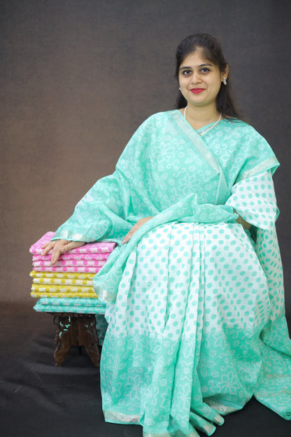 Pure Mangalagiri silk with polka dots