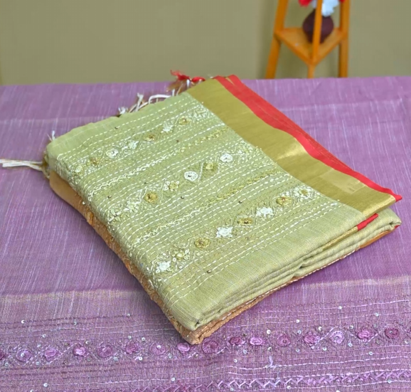 Linen Embroidery Saree