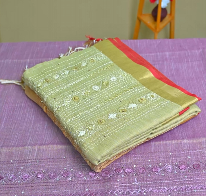 Linen Embroidery Saree