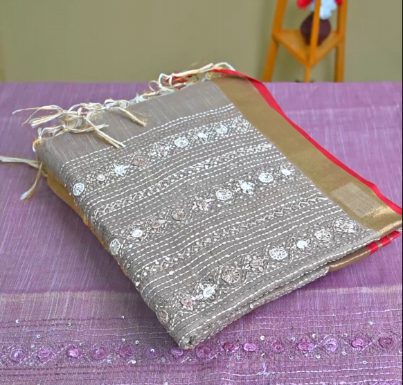 Linen Embroidery Saree