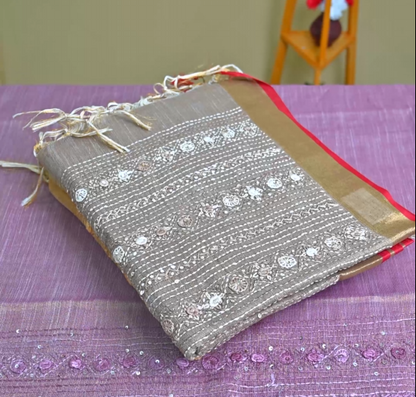 Linen Embroidery Saree