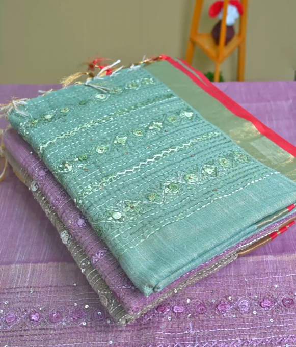 Linen Embroidery Saree